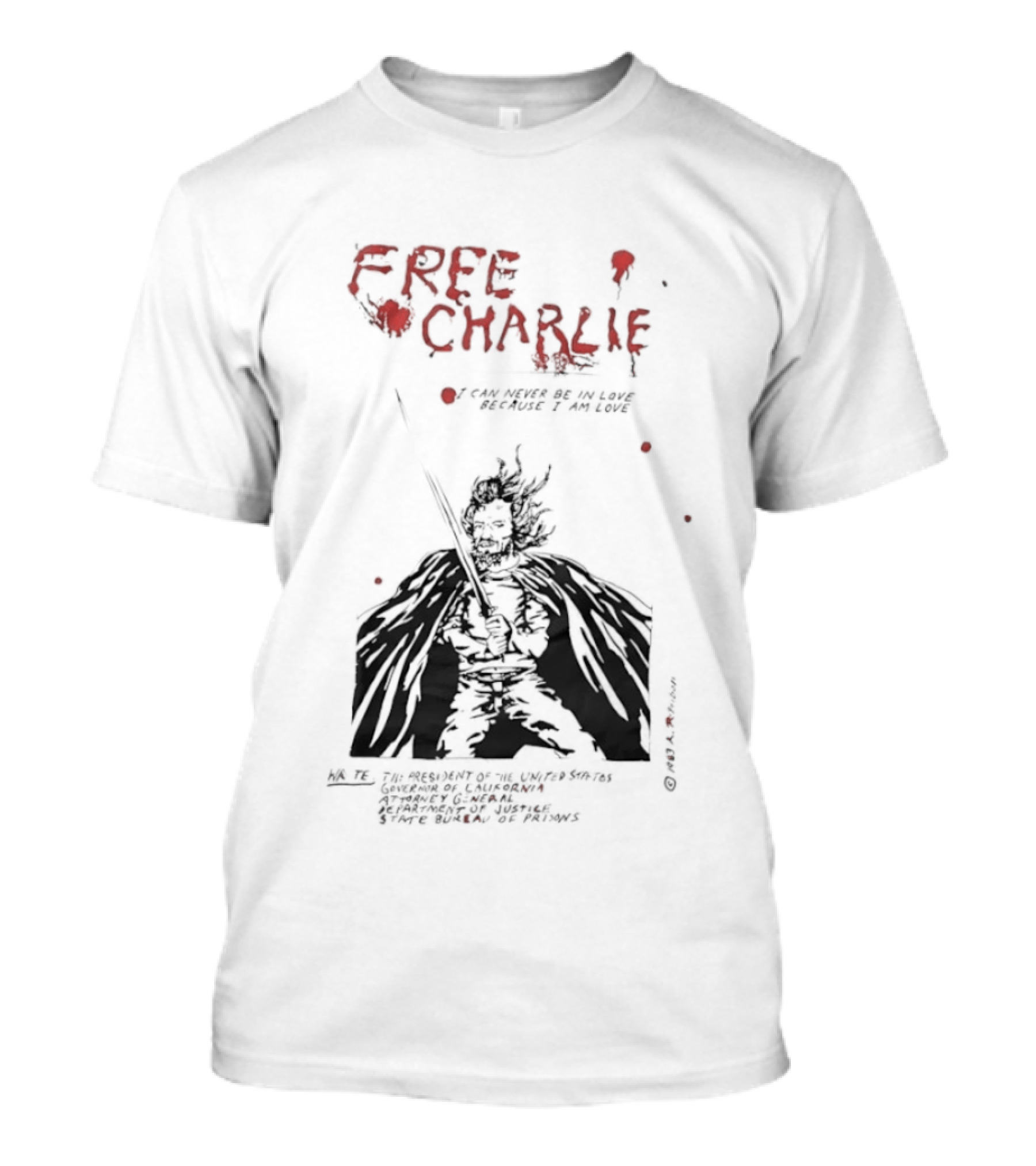 Free Charlie I Am Love Protest Black Humor 1969 T-Shirt