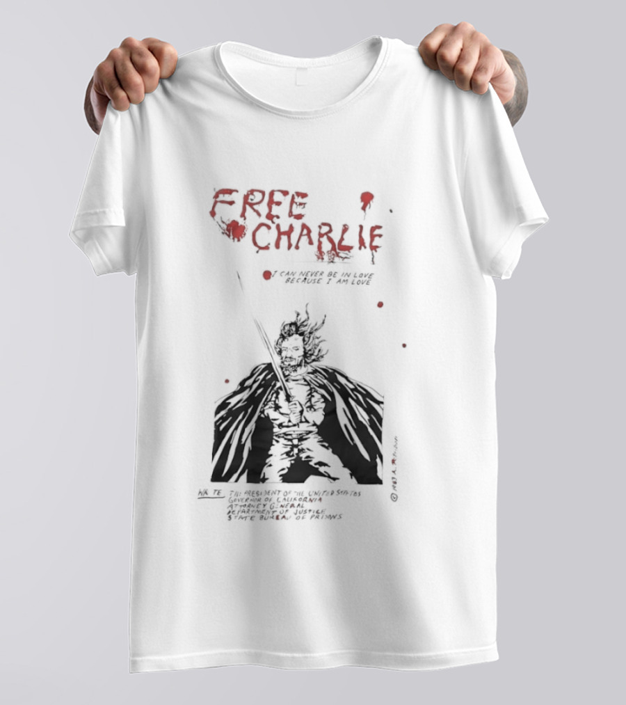 Free Charlie I Am Love Protest Black Humor 1969 T-Shirt