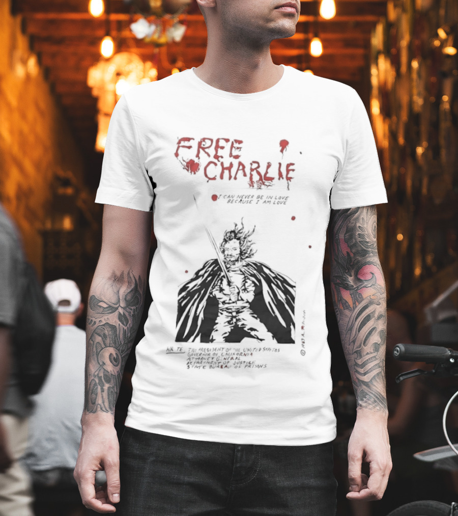 Free Charlie I Am Love Protest Black Humor 1969 T-Shirt