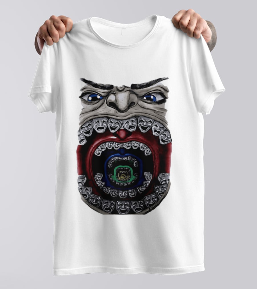 Surreal Face Theater Masks Mouth Optical Illusion T-Shirt