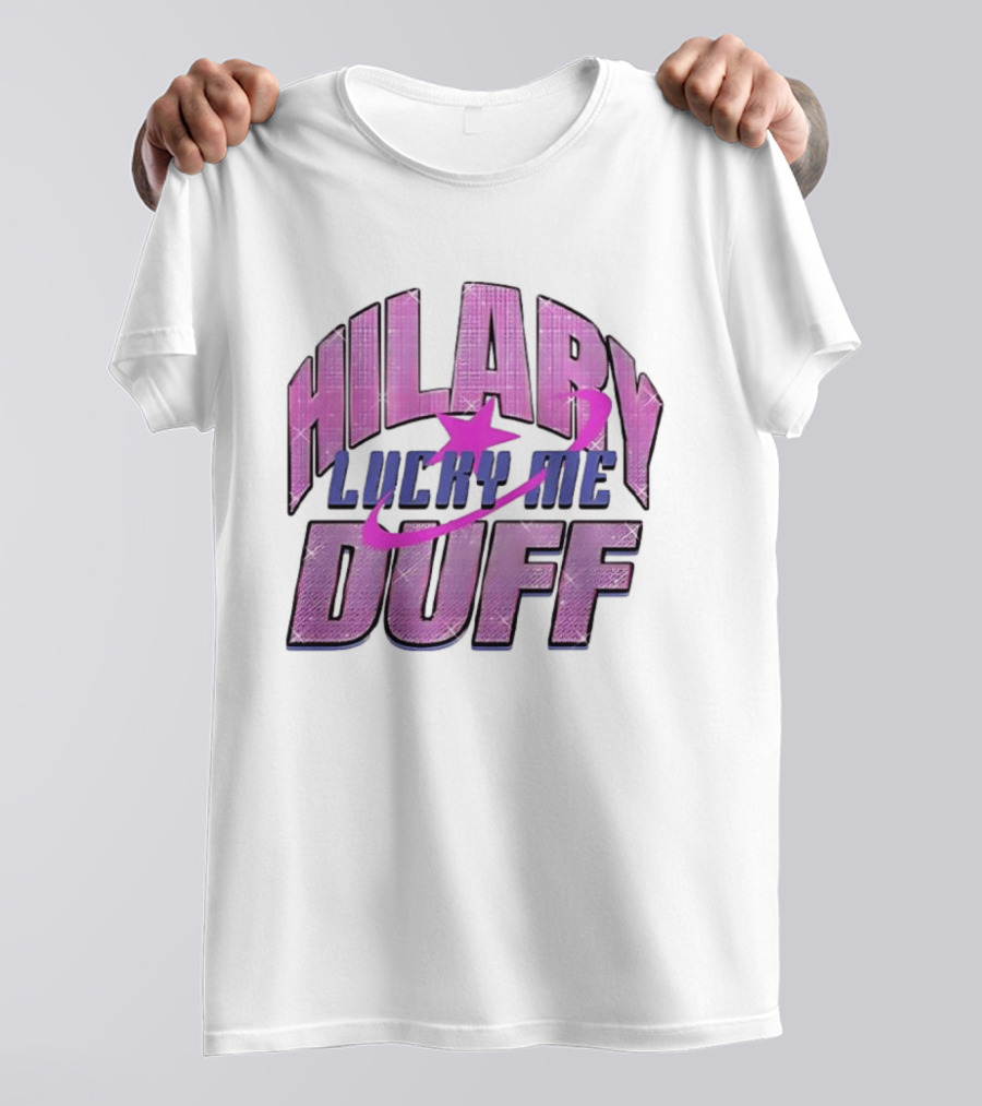 Hilary Duff Lucky Me Pink Glitter Star Planet Pop Singer T-Shirt