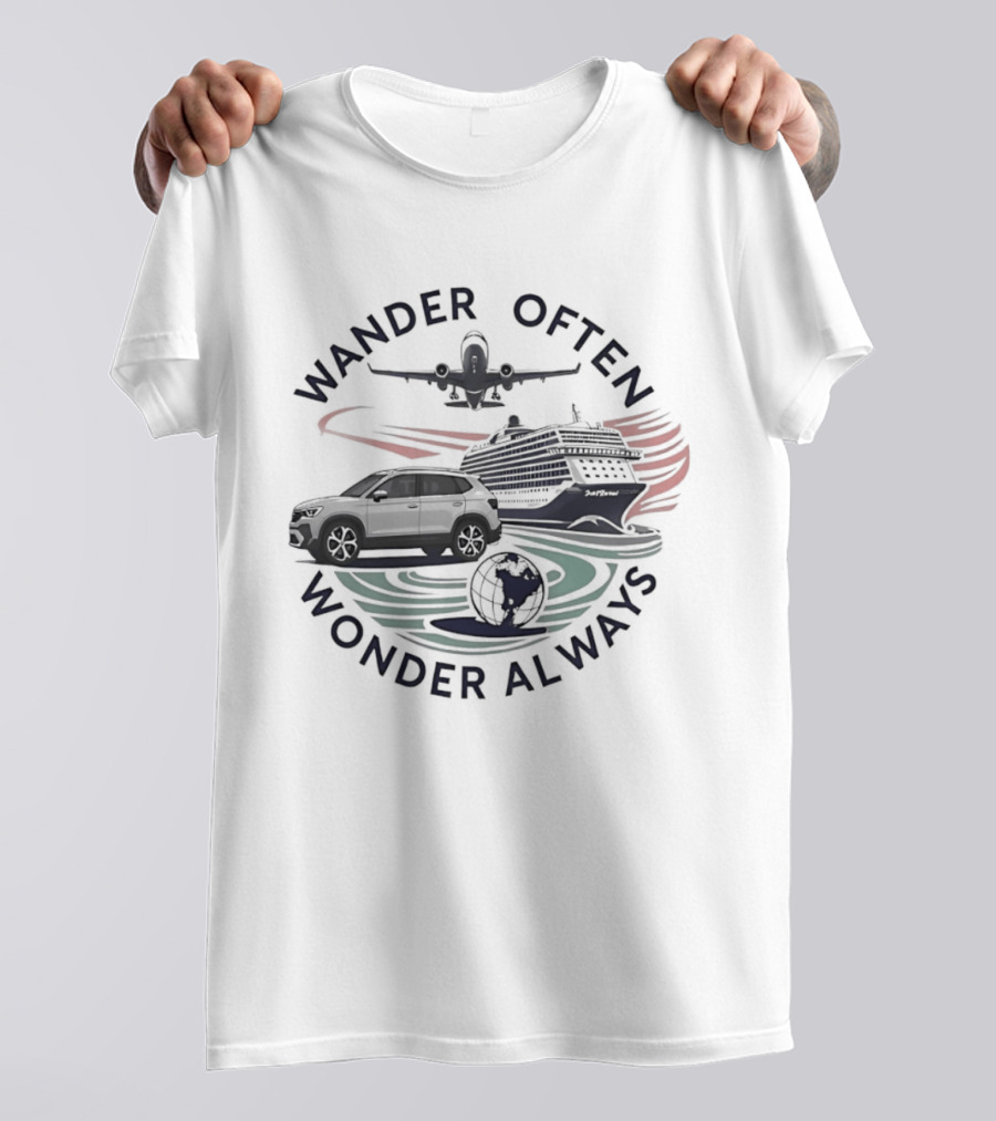 Wander Often Wonder Always Plane Car Ship Travel Adventure T-Shirt