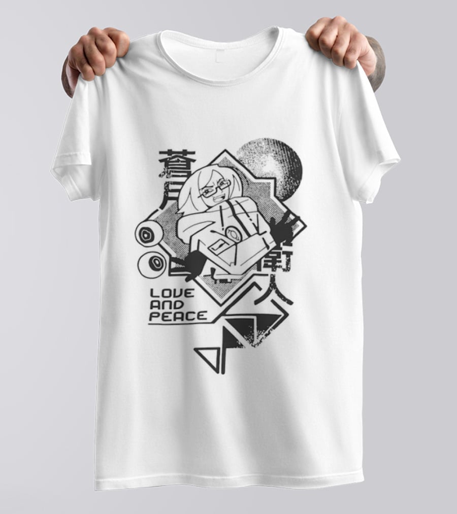 Love And Peace Anime Halftone Mecha Robot T-Shirt