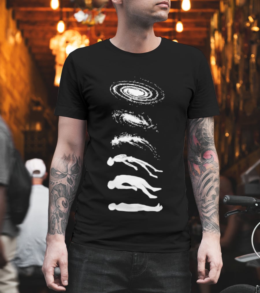 Ascending Galaxy Human Evolution Skeleton Floating Man T-Shirt