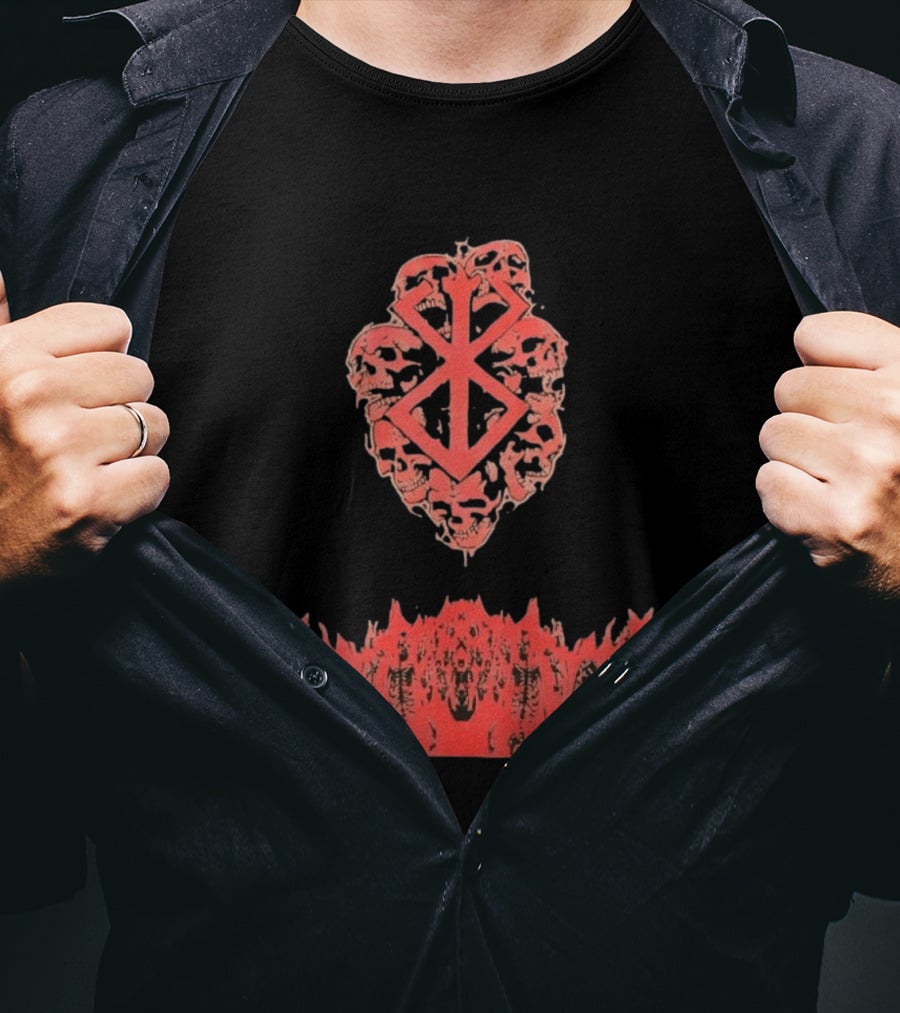 Berserk Sacrifice Skulls Skeletons Symbolic Red T-Shirt
