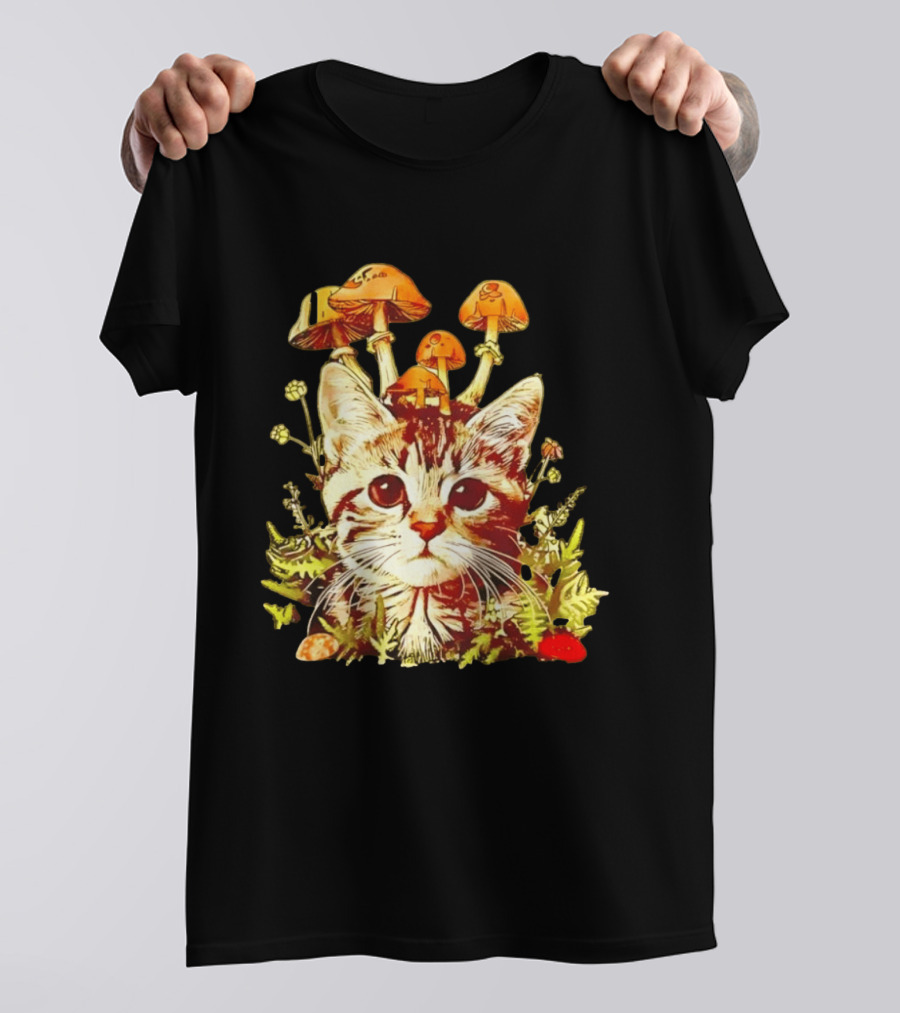 Blooming At My Own Pace Cat With Mushrooms T-Shirt