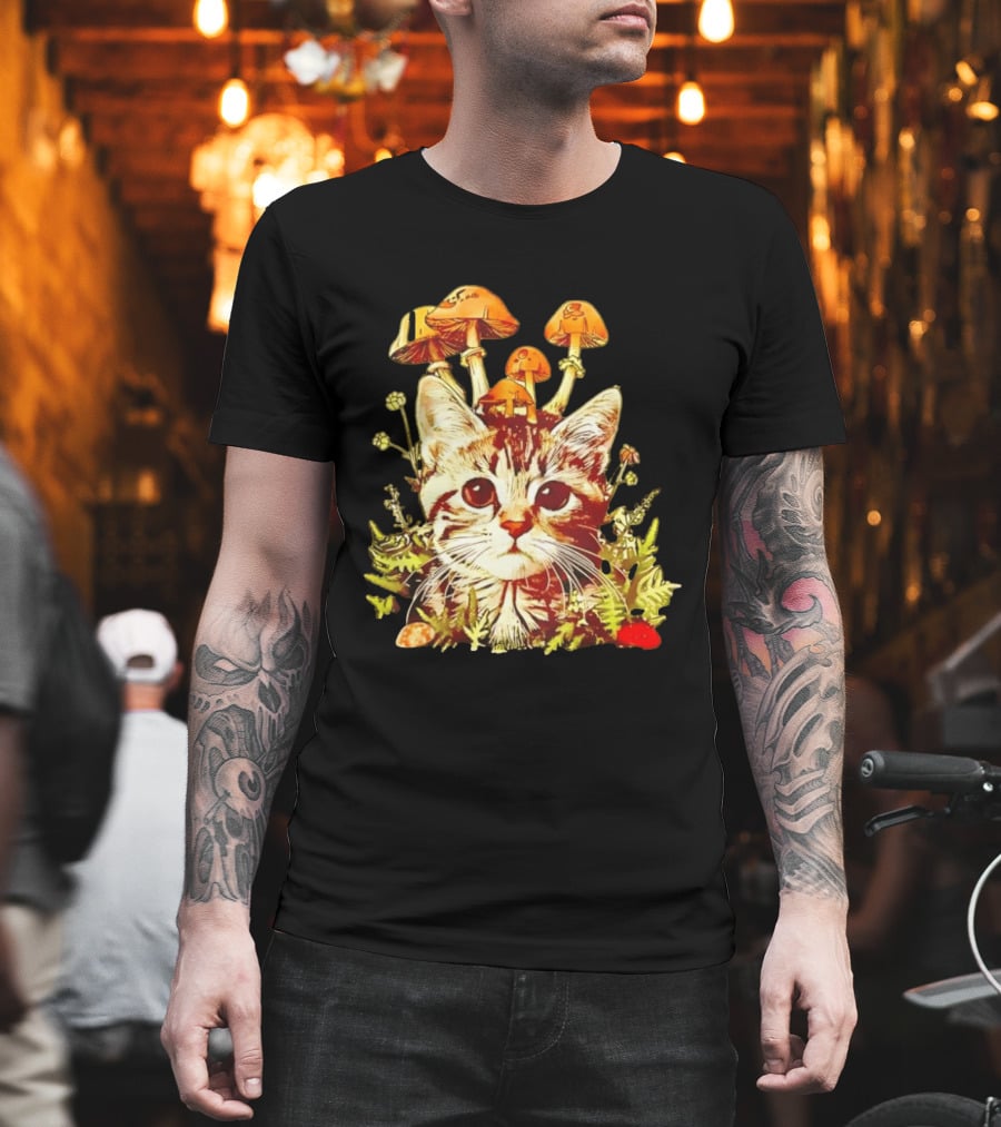 Blooming At My Own Pace Cat With Mushrooms T-Shirt