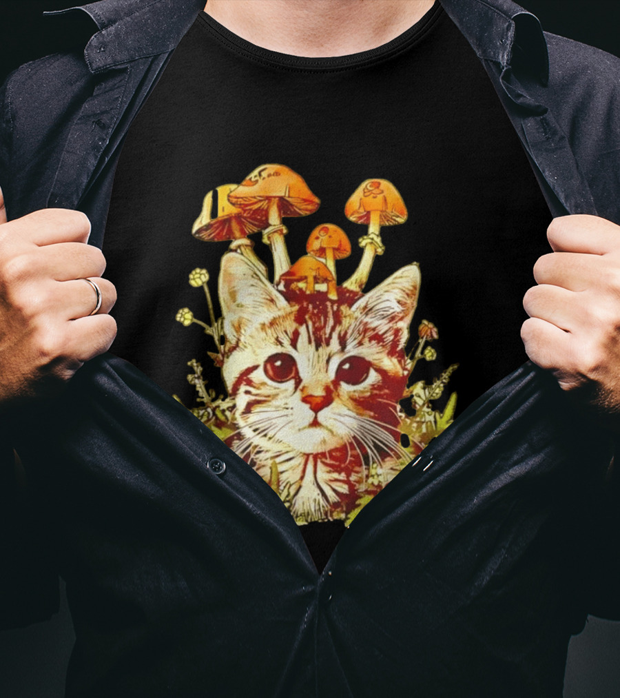 Blooming At My Own Pace Cat With Mushrooms T-Shirt