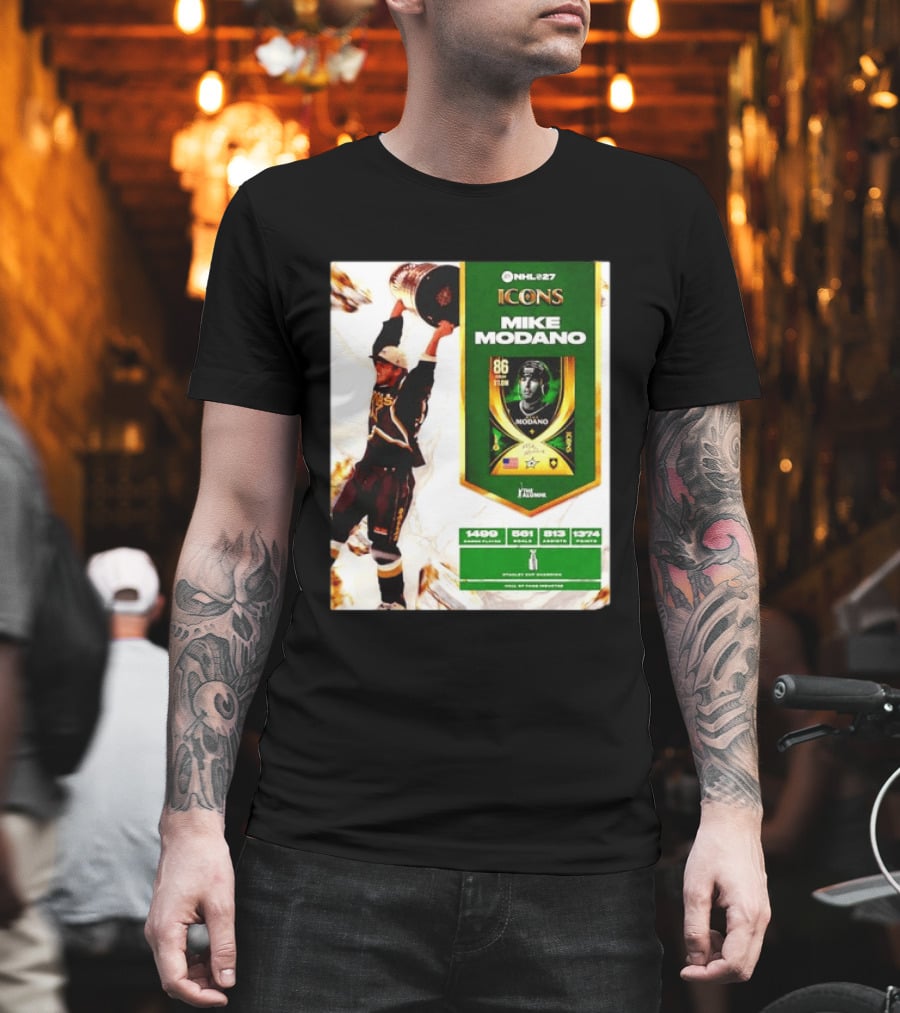 NHL 27 Icons Mike Modano Dallas Stars Player Stats And Achievements T-Shirt