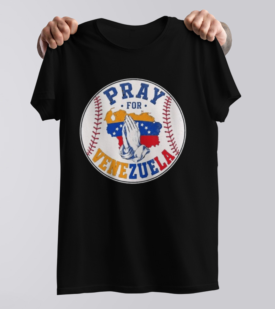 Pray For Venezuela Baseball Map Hands T-Shirt