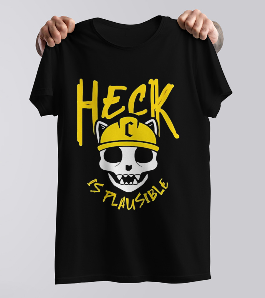 Heck Is Plausible Cat Skull Construction Helmet T-Shirt