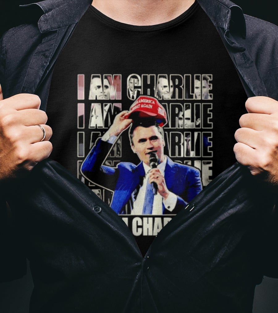 I Am Charlie With Make America Great Again Hat Repeated T-Shirt