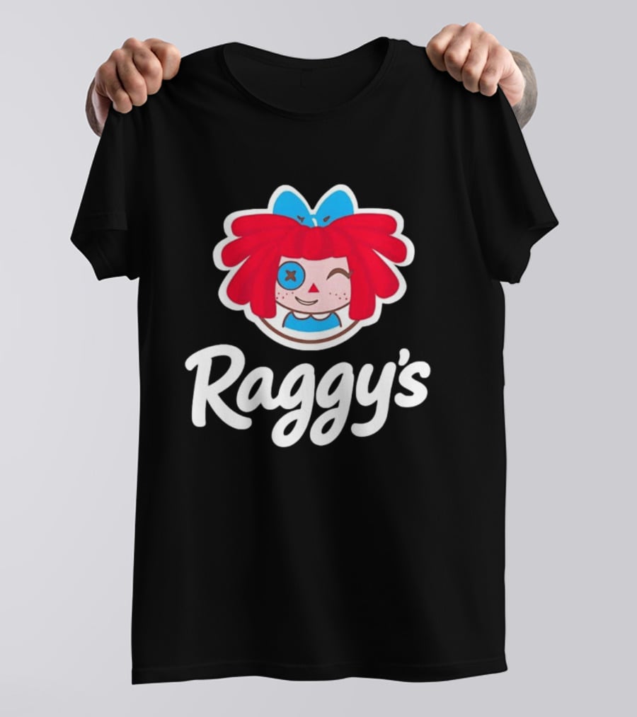 Raggy's Raggedy Ann Cartoon Character Red Hair Blue Bow T-Shirt