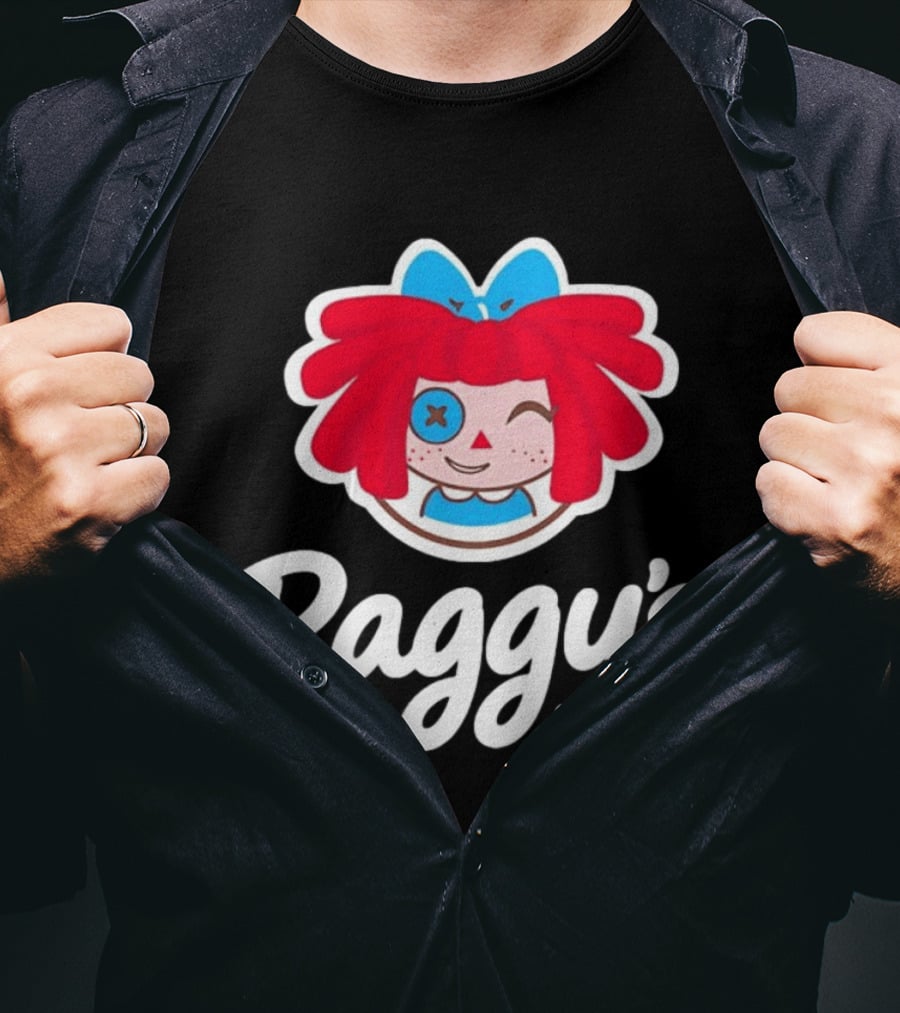 Raggy's Raggedy Ann Cartoon Character Red Hair Blue Bow T-Shirt
