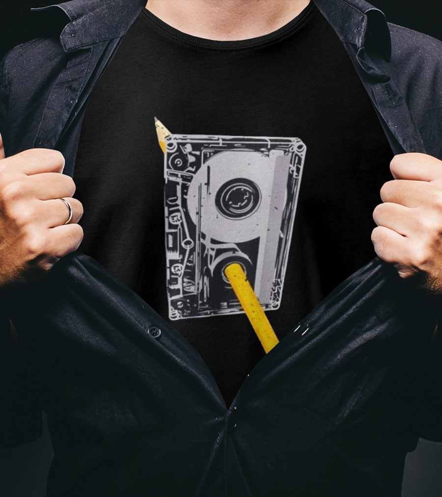 Rewind The Past Cassette Tape Pencil T-Shirt