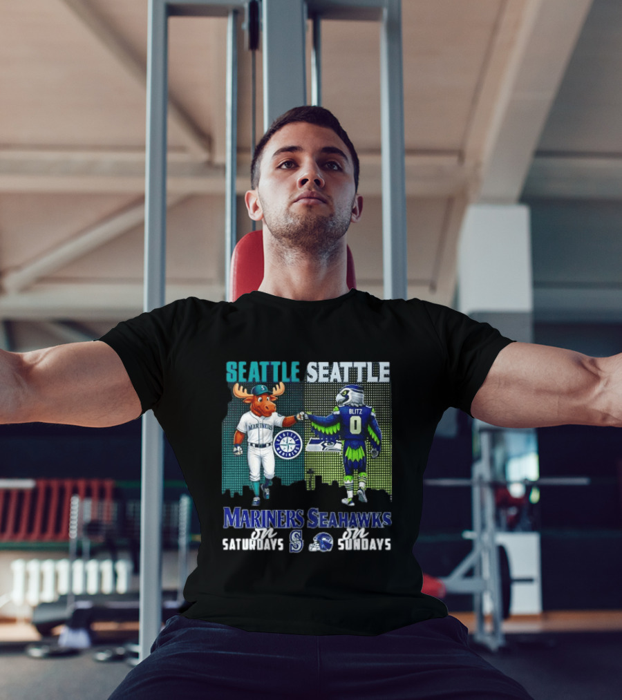 Seattle Mariners Moose And Seahawks Blitz On Saturdays Sundays T-Shirt