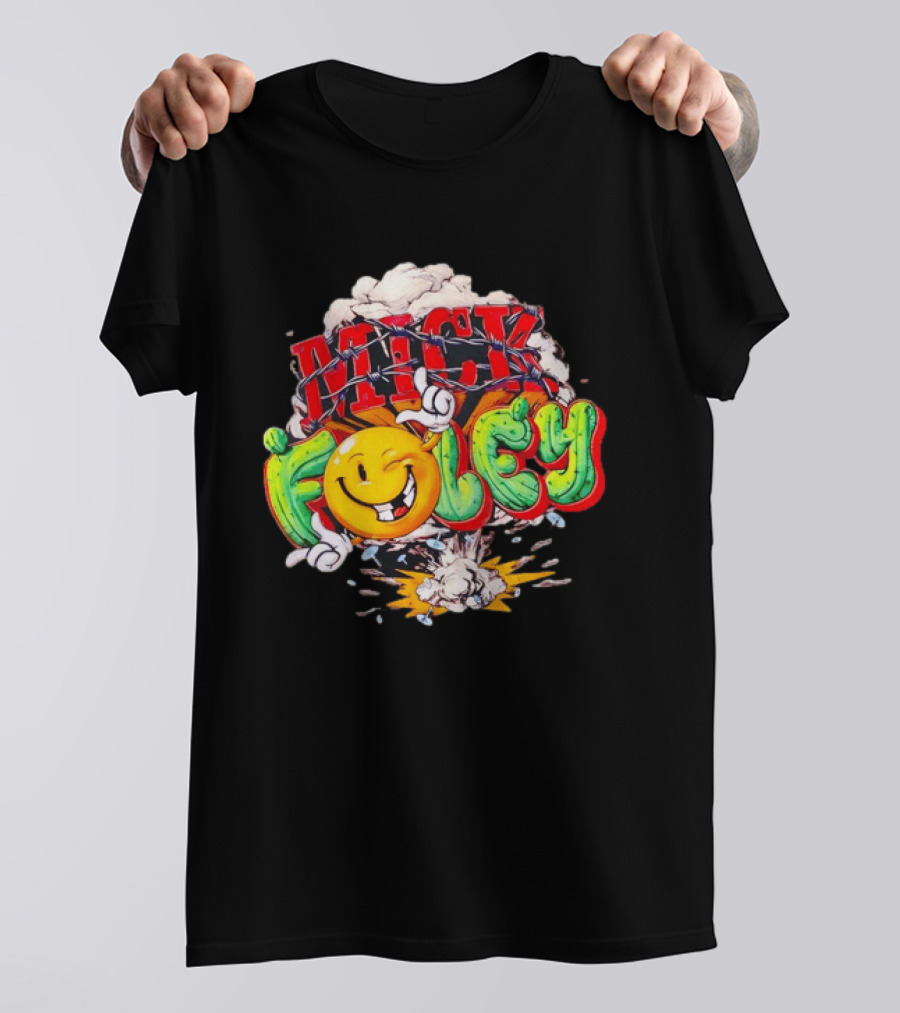 Mick Foley Cactus Smiley Face Barbed Wire Explosive Burst T-Shirt