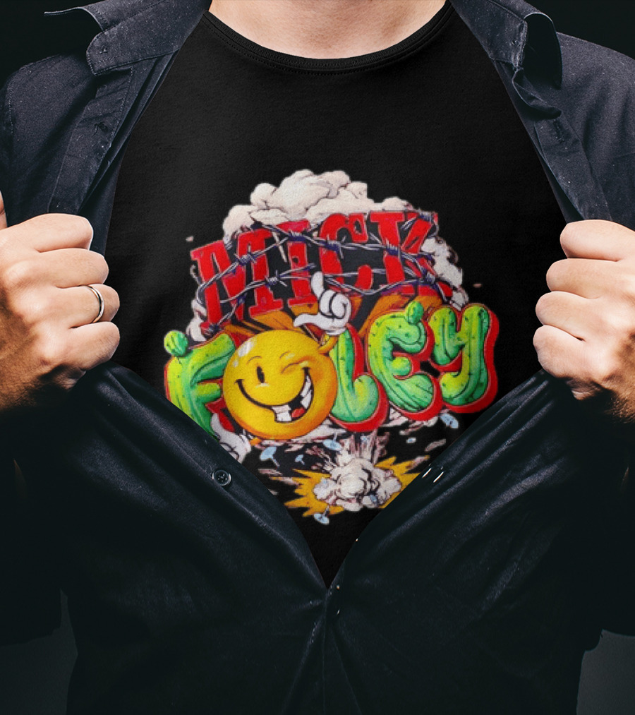 Mick Foley Cactus Smiley Face Barbed Wire Explosive Burst T-Shirt