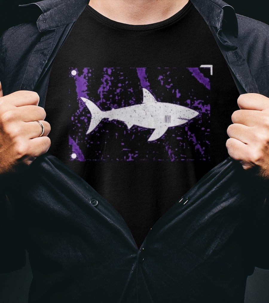 Shark Warning Flag Purple Distressed White T-Shirt