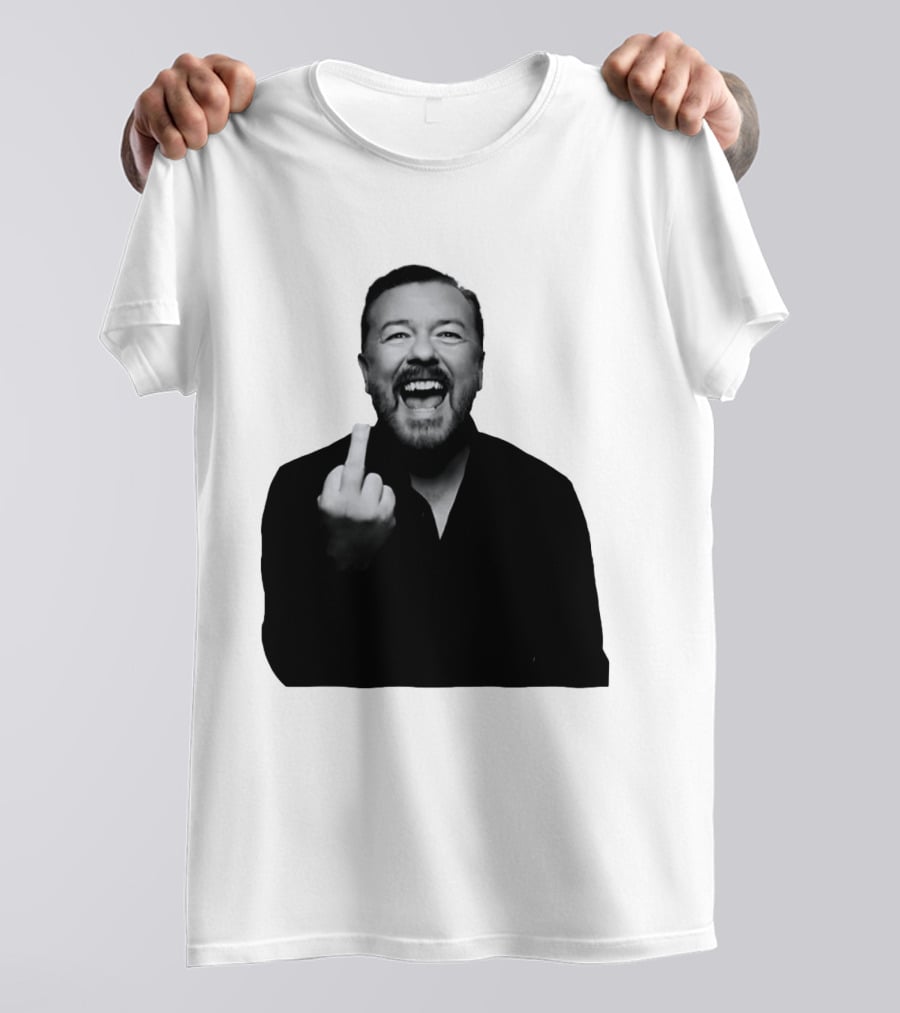 Anh Ricky Gervais Laughing Middle Finger Gesture T-Shirt