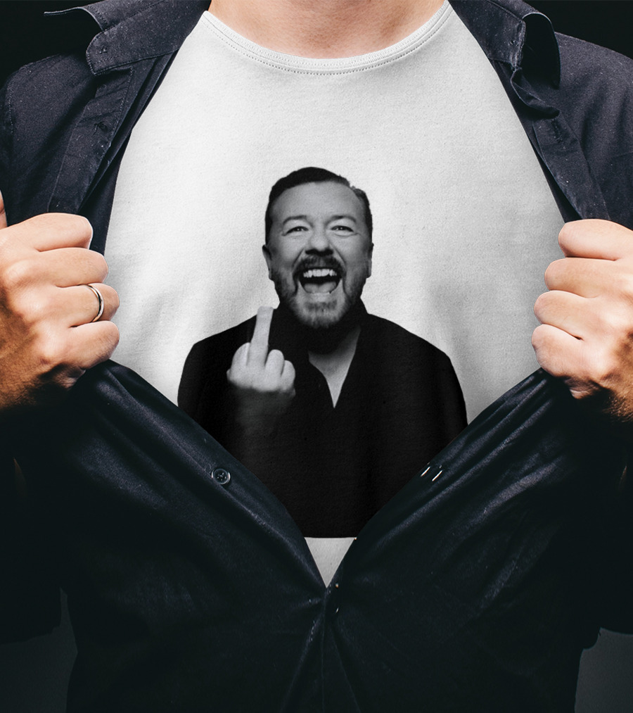 Anh Ricky Gervais Laughing Middle Finger Gesture T-Shirt