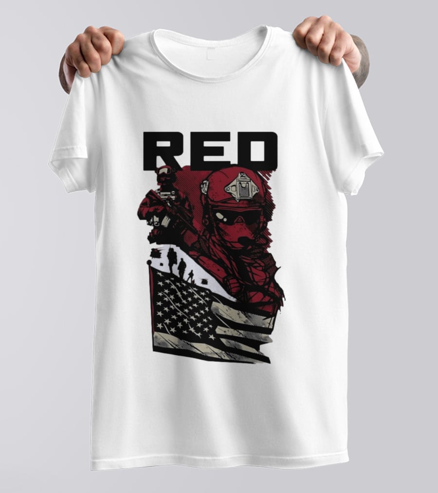 Red Military Special Forces Soldier American Flag T-Shirt