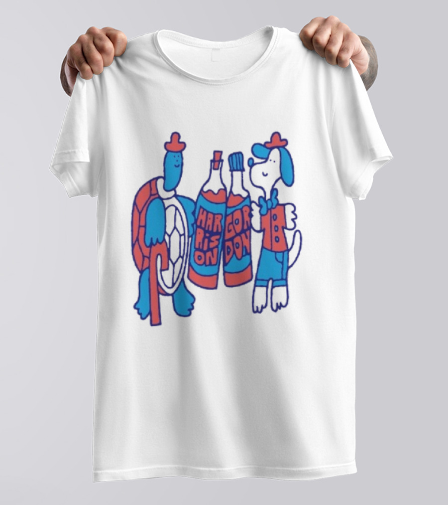 Harrison Gordon Honey TV Turtle Dog Duo With Bottles T-Shirt