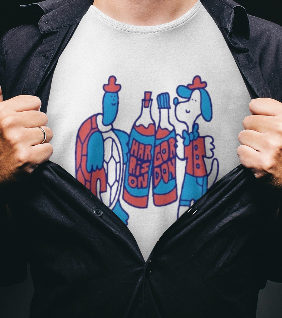 Harrison Gordon Honey TV Turtle Dog Duo With Bottles T-Shirt