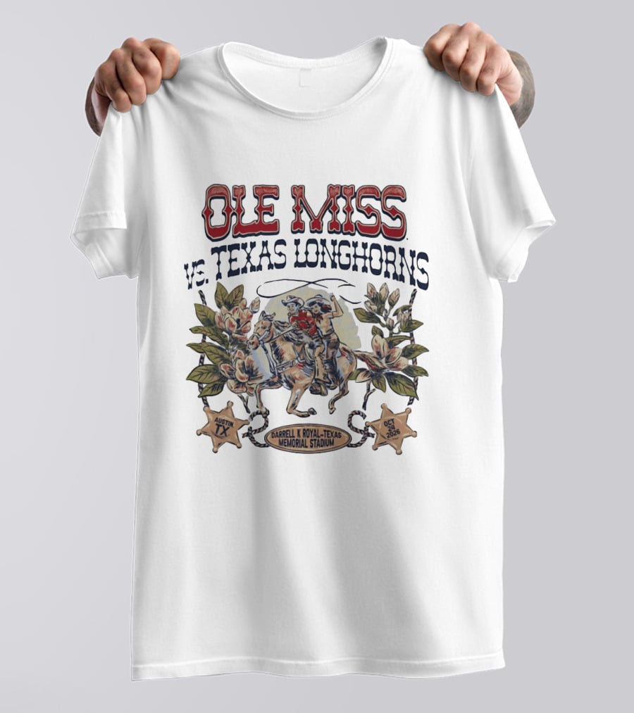 Ole Miss Vs Texas Longhorns Darrell K Royal Texas Memorial Stadium Austin TX October 2026 T-Shirt
