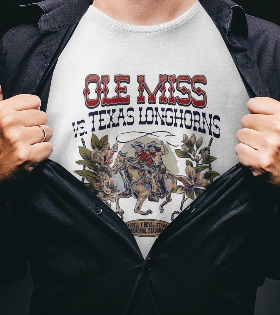 Ole Miss Vs Texas Longhorns Darrell K Royal Texas Memorial Stadium Austin TX October 2026 T-Shirt