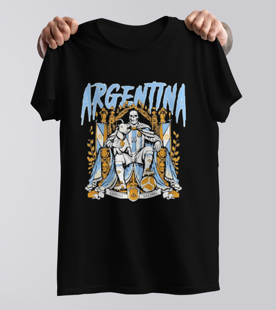 Argentina Lionel Messi La Pulga La Cabra Goat Skeleton Throne AFA Soccer T-Shirt