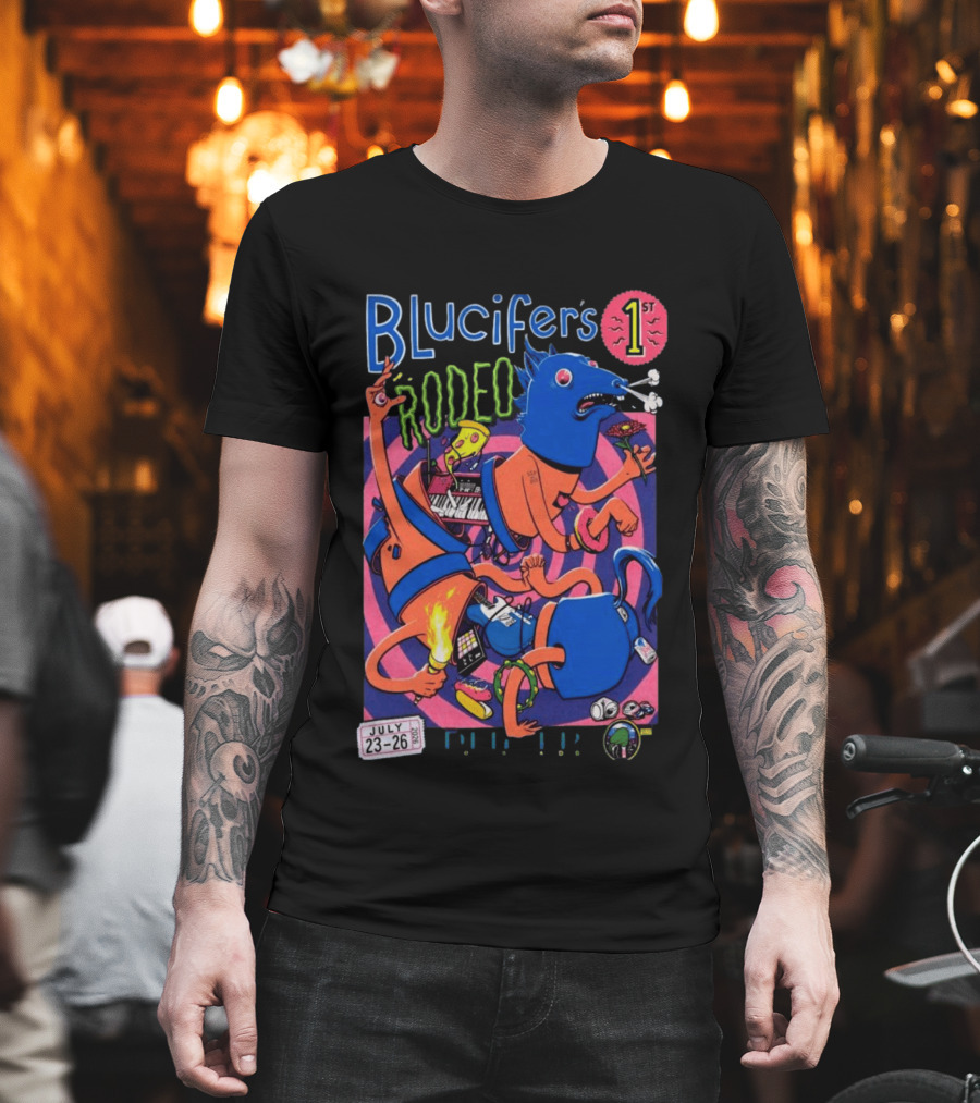 Blucifer's First Rodeo Denver CO July 23 26 2026 Colorful Cartoon T-Shirt