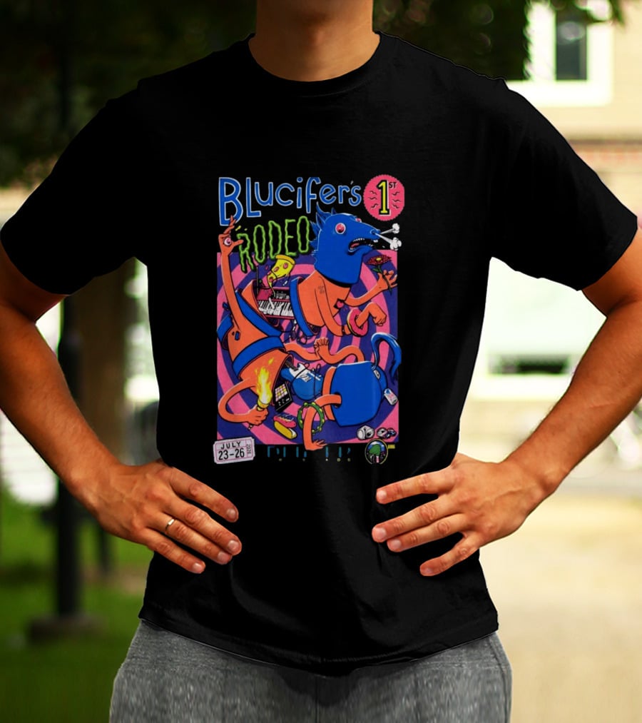 Blucifer's First Rodeo Denver CO July 23 26 2026 Colorful Cartoon T-Shirt