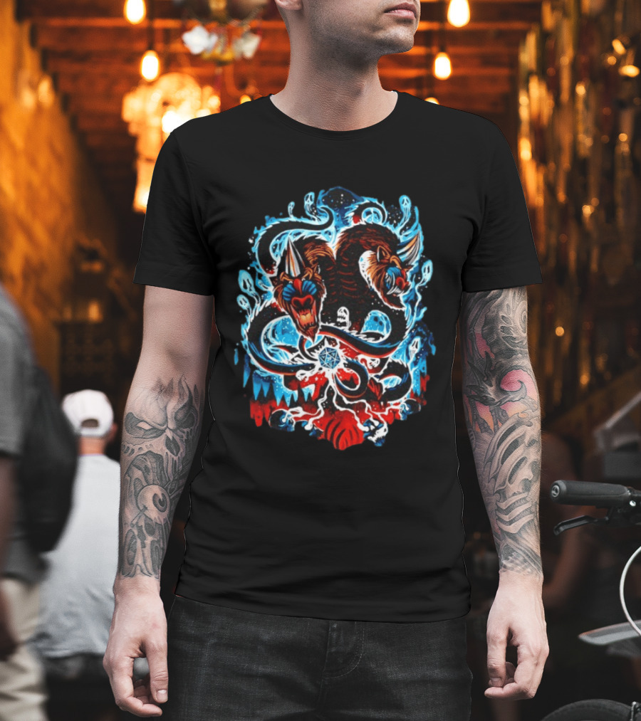 Demogorgon Dungeons And Dragons Two Heads Souls Blue Flames 20 T-Shirt