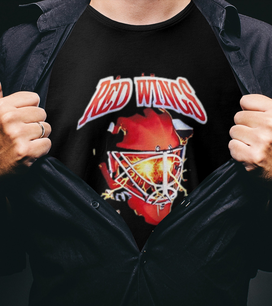 Detroit Red Wings Goalie Mask Red Lightning Burst T-Shirt
