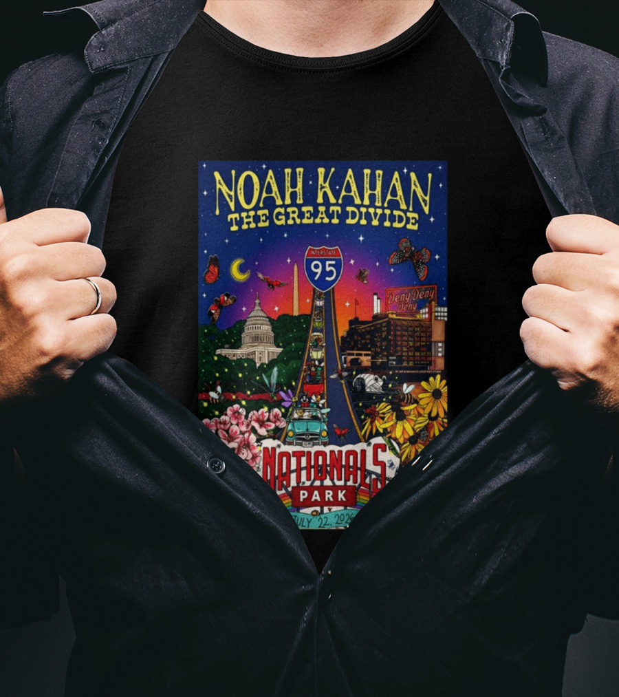 Noah Kahan The Great Divide Nationals Park July 22 2026 Washington D C Interstate 95 Capitol Flowers Butterflies T-Shirt