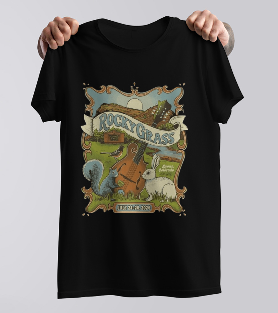 RockyGrass Festival July 24 26 2026 Planet Bluegrass Ranch Lyons Colorado Wildlife And Banjo Scenery T-Shirt