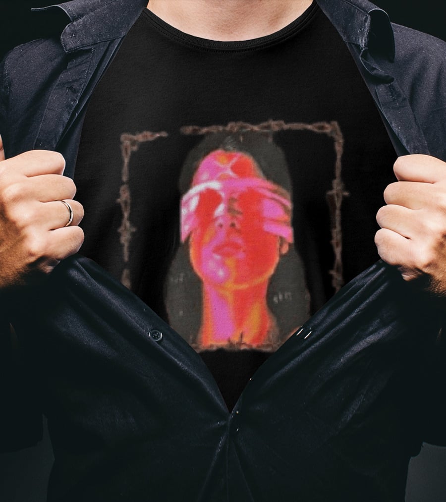 Machin3gir1 Psychowarrior Blindfolded Portrait With Pink Neon Glow T-Shirt