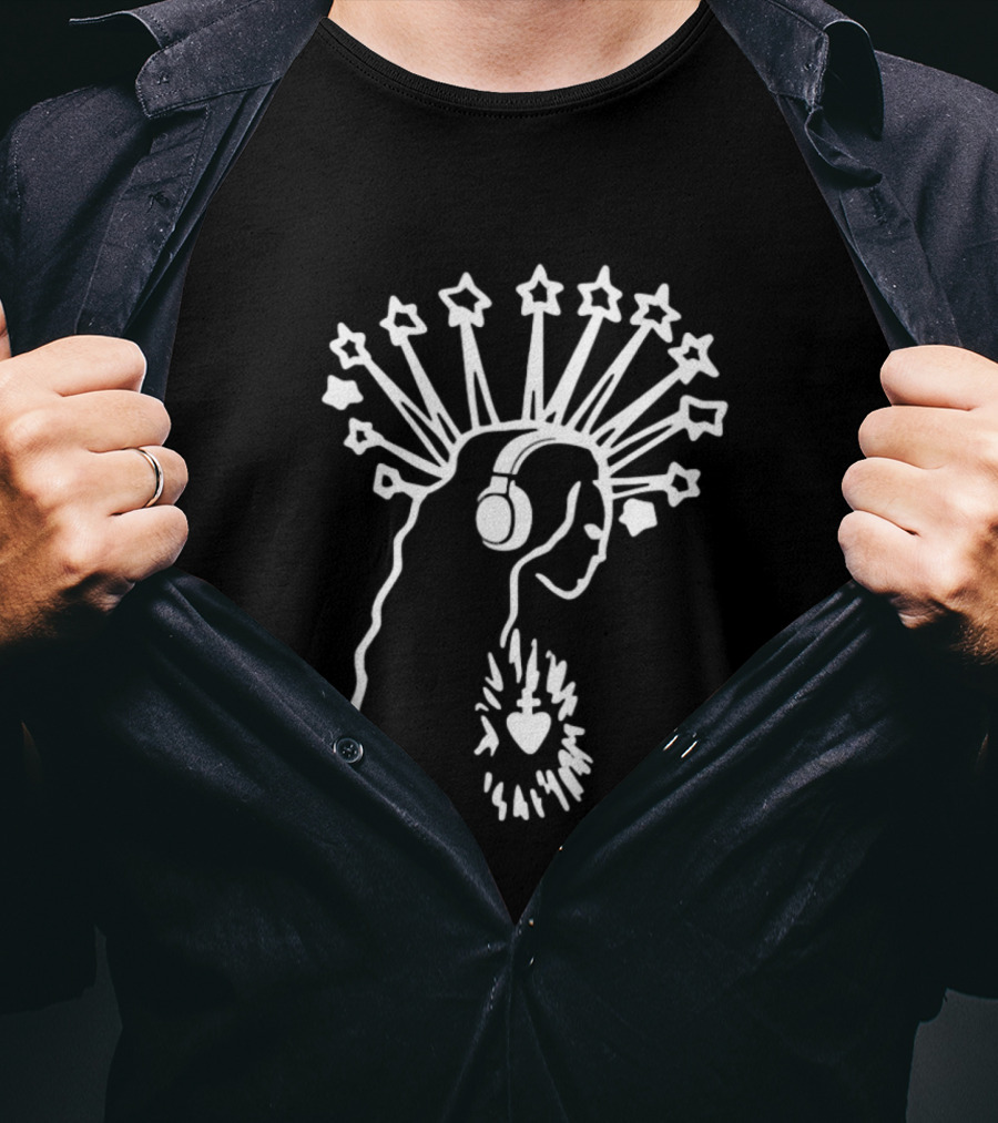 Virgin Mary Sacred Heart Headphones And Star Halo T-Shirt
