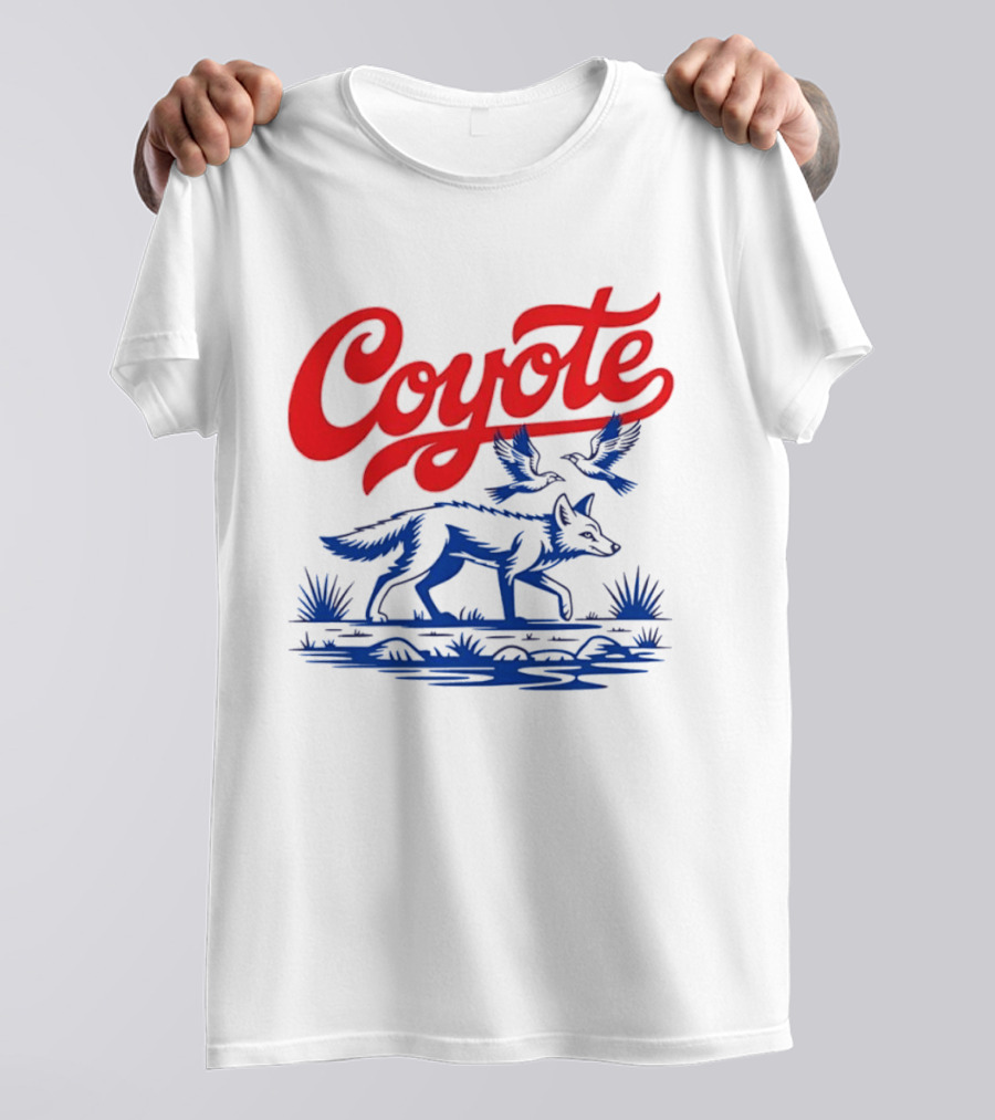 Coyote With Birds In Desert Scene Wild Western Desert T-Shirt