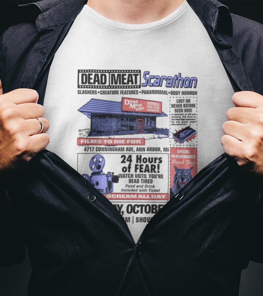 Dead Meat Scarathon 24 Hours Of Scary Movies October 31st Event T-Shirt