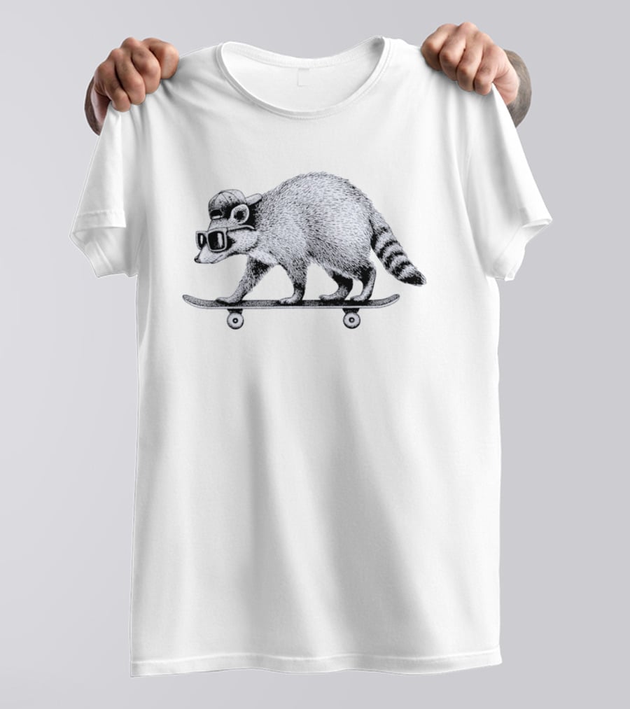 Jimothy Raccoon Skateboarding With Sunglasses And Baseball Cap T-Shirt