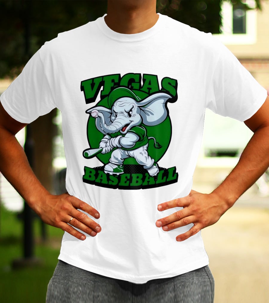 Vegas Baseball Elephant Batting Green T-Shirt