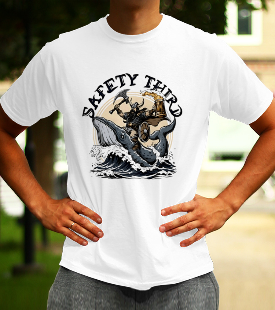 Viking Riding Whale With Beer Horn Safety Third T-Shirt