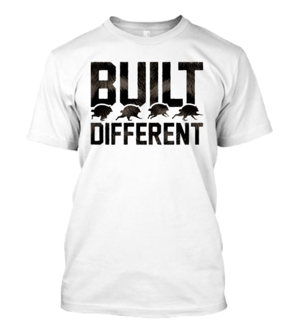 Raccoon Built Different Fur Text With Four Running Raccoons T-Shirt