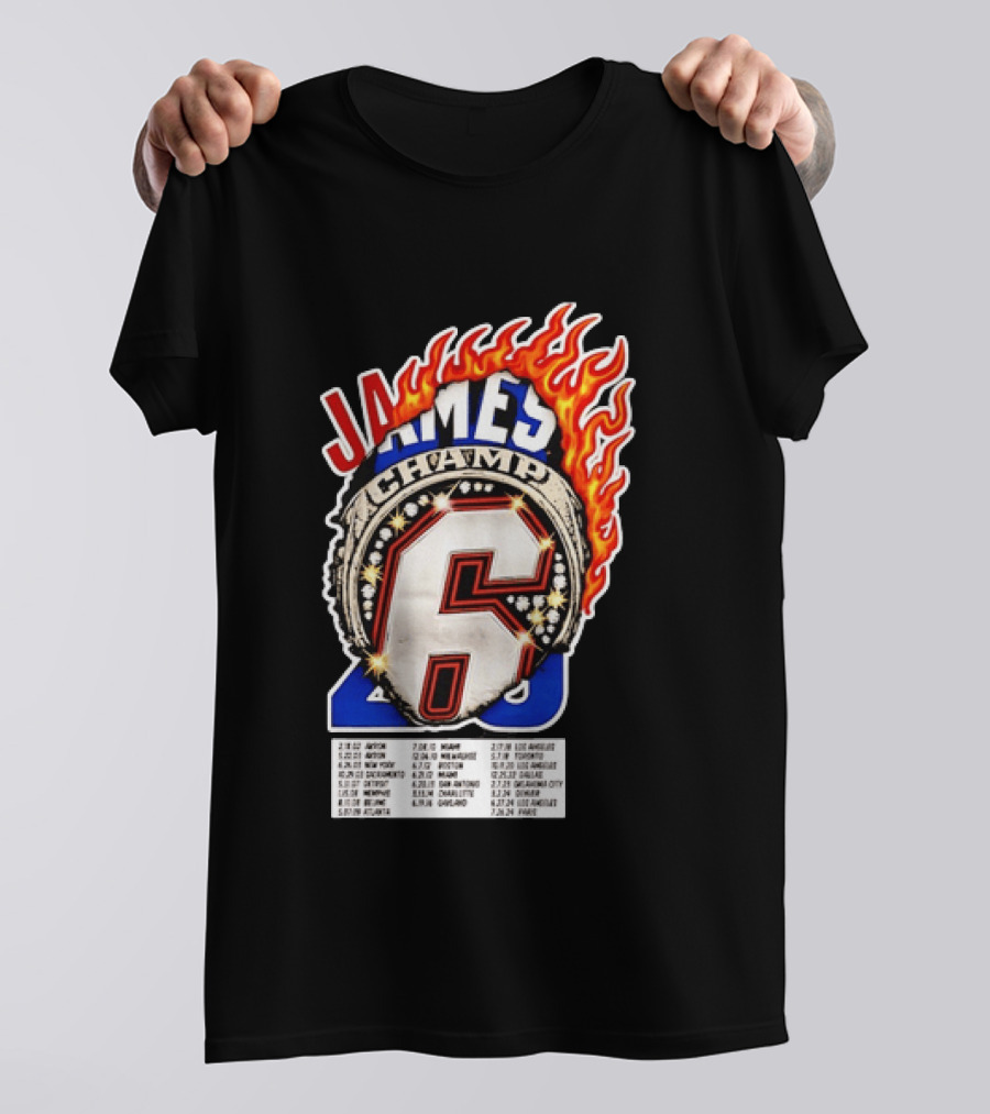 LeBron James Champ 6 Milestone Dates Cleveland Miami Los Angeles 2012 2013 2016 2020 T-Shirt