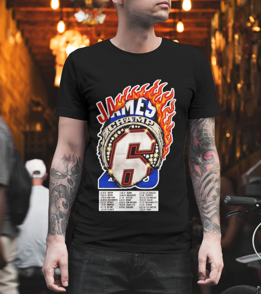 LeBron James Champ 6 Milestone Dates Cleveland Miami Los Angeles 2012 2013 2016 2020 T-Shirt