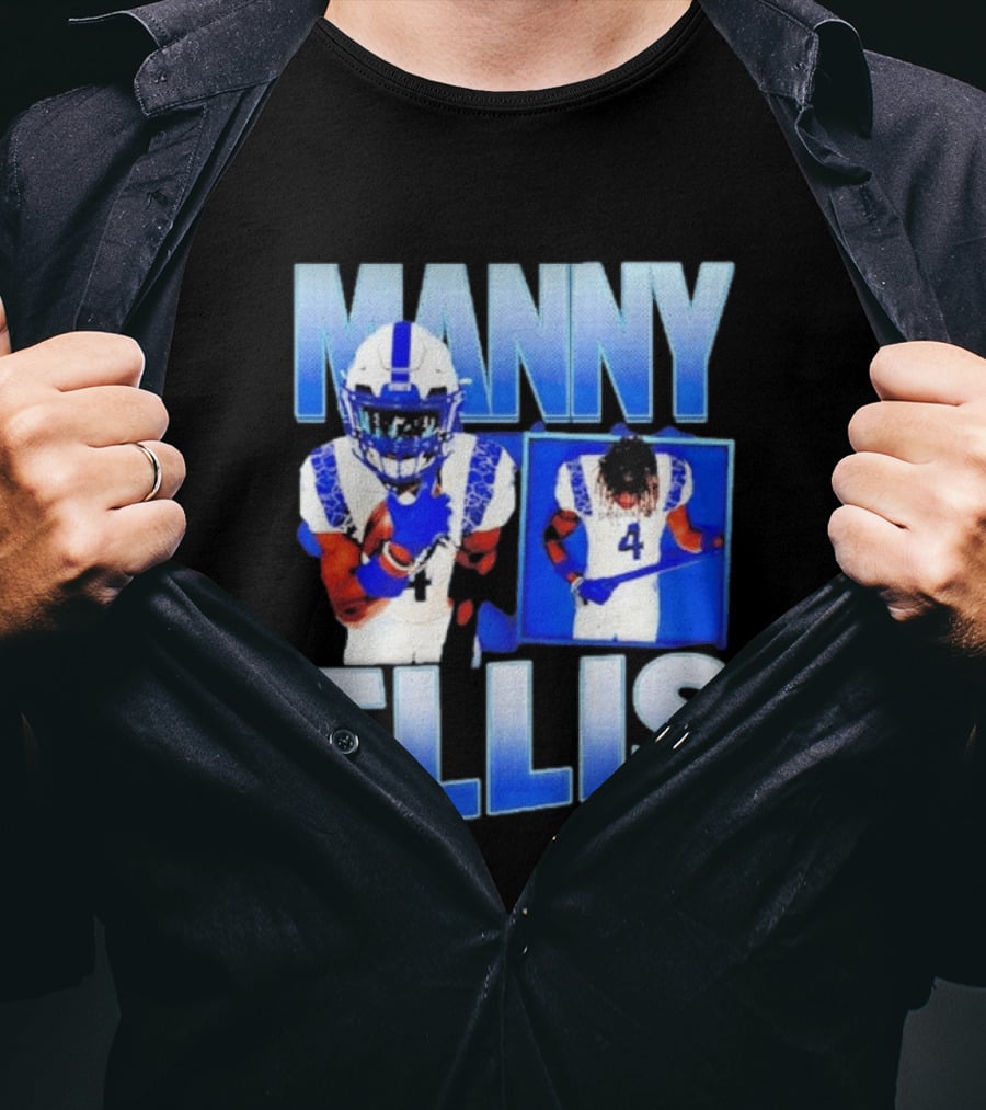 Manny Ellis Indiana State Running Back Football Jersey Number 4 Blue And White T-Shirt