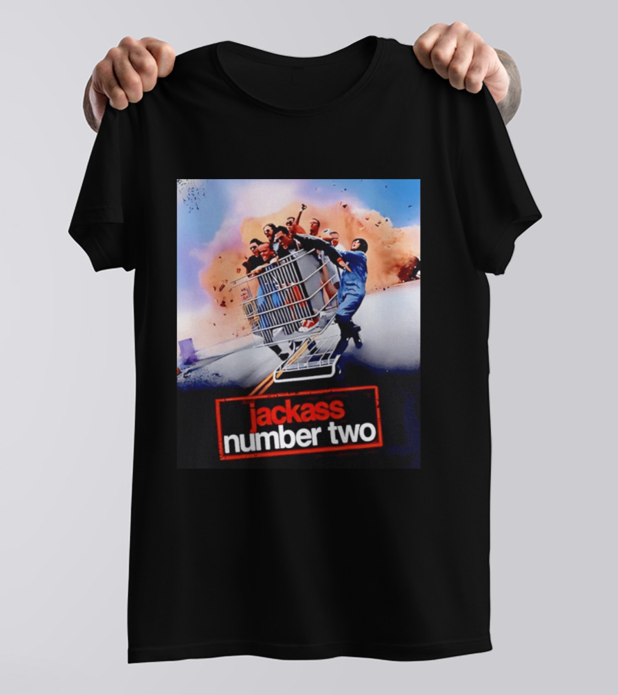 Jackass Number Two Movie Cast In Shopping Cart Action Scene Explosion T-Shirt