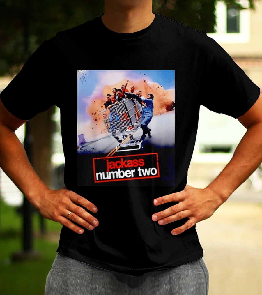Jackass Number Two Movie Cast In Shopping Cart Action Scene Explosion T-Shirt